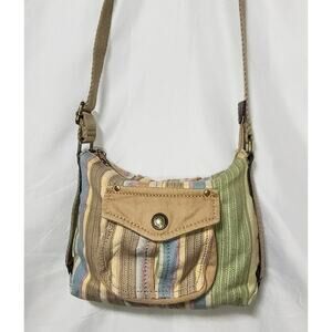 Fossil - Multi Stripe Cotton Blend Crossbody Purse - Tan, Cream, Blue, Pink